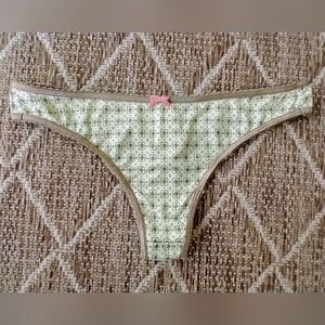 NEW Green and Brown Patterned Thong with Pink Bow DKNY